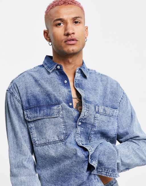 ASOS DESIGN 90s oversized acid stone wash denim shirt