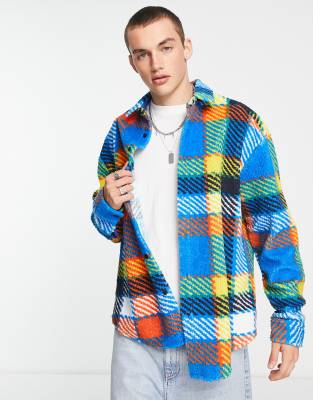 ASOS DESIGN 90s oversized borg shirt in bright blue check | ASOS