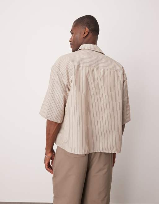 ASOS DESIGN 90s oversized boxy shirt in beige stripe