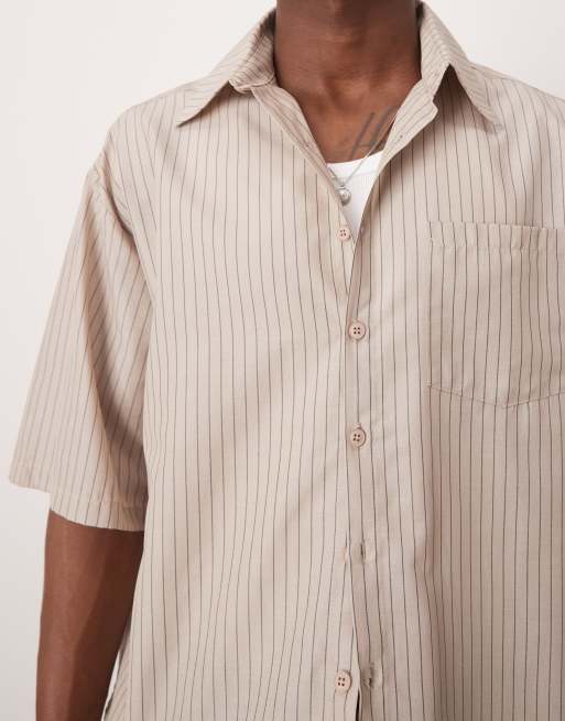 ASOS DESIGN 90s oversized boxy shirt in beige stripe