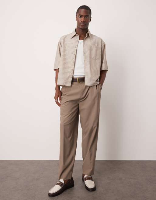 ASOS DESIGN 90s oversized boxy shirt in beige stripe