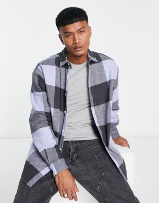 ASOS DESIGN 90s oversized brushed flannel buffalo check shirt in blue