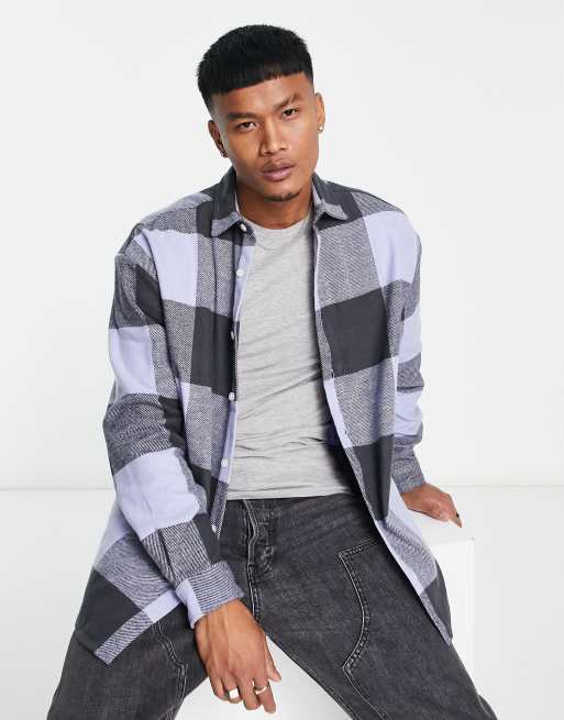 ASOS DESIGN 90s oversized brushed flannel buffalo check shirt in blue ASOS