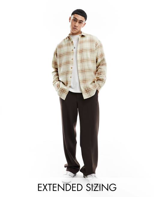 FhyzicsShops DESIGN 90s oversized brushed flannel check shirt in beige