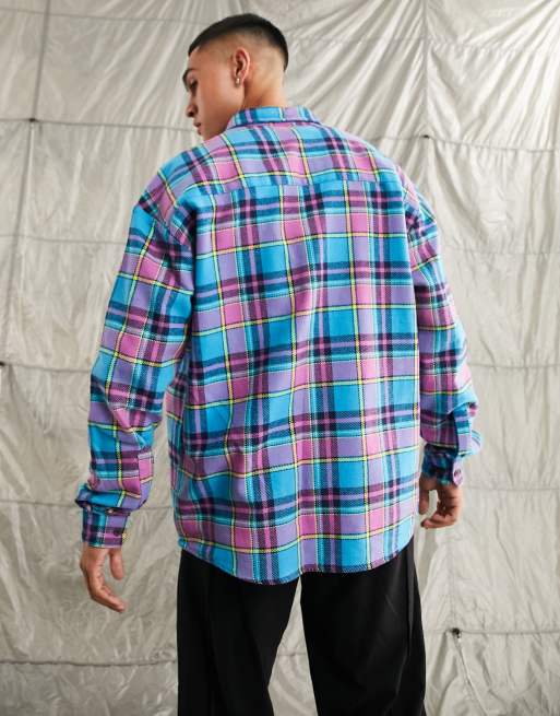 ASOS DESIGN 90s oversized brushed flannel check shirt in bright multi ...