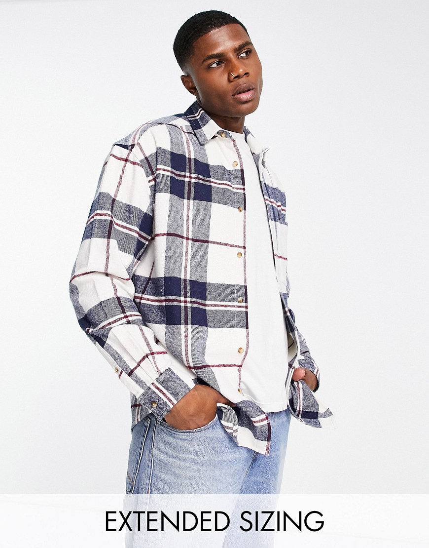 ASOS DESIGN 90s oversized brushed flannel check shirt in cream in cotton blend-White