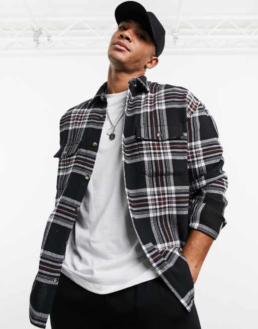 ASOS Design 90s Oversized Shirt in Black and White Buffalo Check