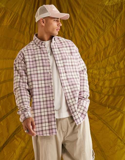 ASOS DESIGN 90s oversized brushed flannel check shirt in lilac and cream