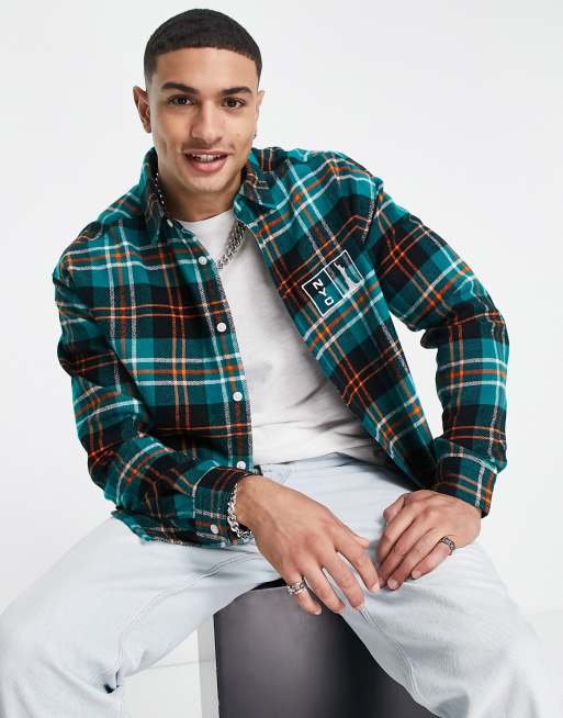 ASOS DESIGN 90s oversized brushed flannel check shirt with check city embroidery