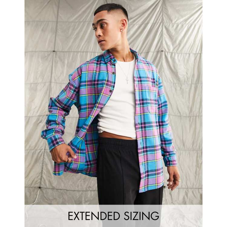 ASOS DESIGN 90s oversized brushed flannel plaid shirt in bright