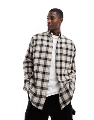 ASOS DESIGN 90s oversized check shirt in beige with pink | ASOS