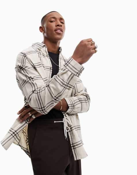 ASOS DESIGN 90s oversized check shirt in beige - view 1