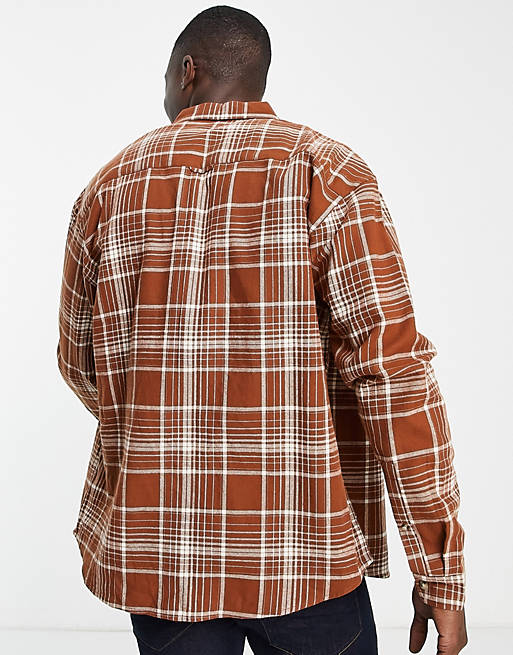 Men 90s oversized check shirt in brown 