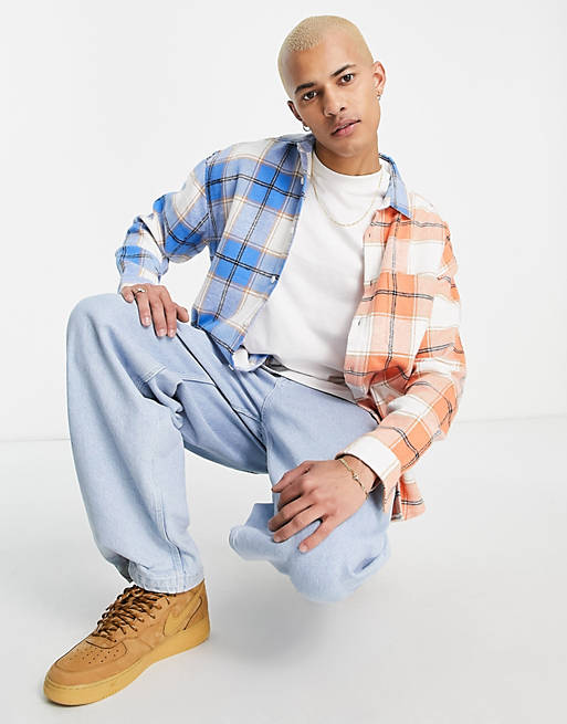  90s oversized check shirt in colour block brushed flannel 