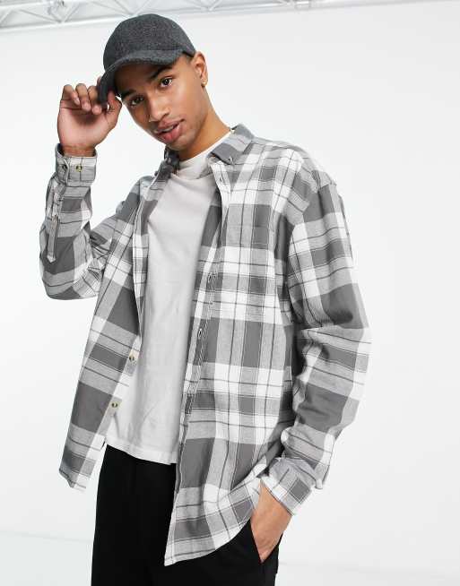 ASOS DESIGN 90s oversized check shirt in gray | ASOS