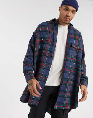 ASOS DESIGN 90s oversized check shirt in plaid-Blue