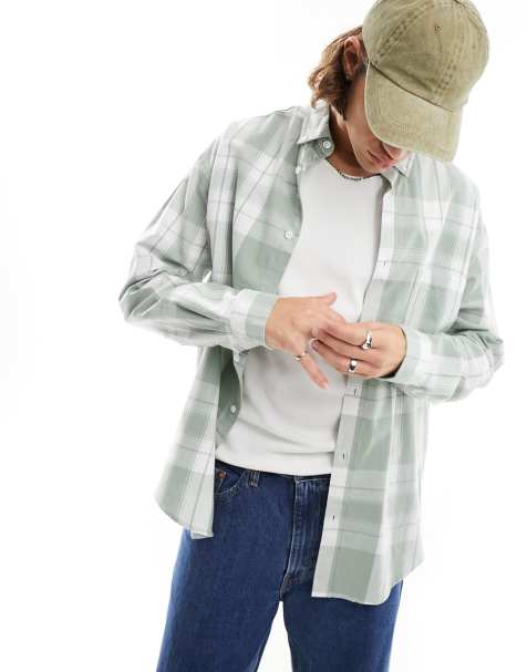 ASOS DESIGN 90s oversized check shirt in sage green - view 1