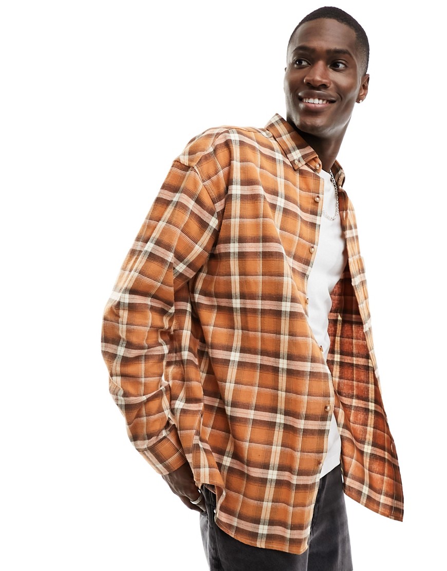 ASOS DESIGN 90s oversized check shirt in tan-Brown