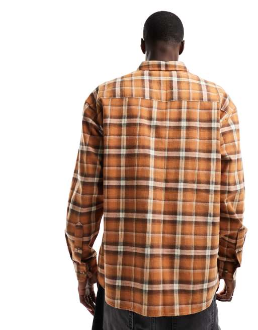 ASOS DESIGN 90s oversized check shirt in tan ASOS
