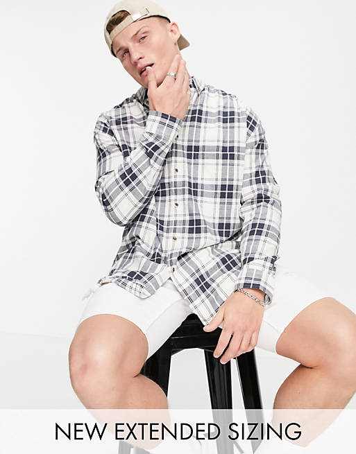 Men 90s oversized check shirt in white and pink 