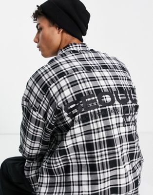 ASOS DESIGN 90s oversized check shirt with city back print