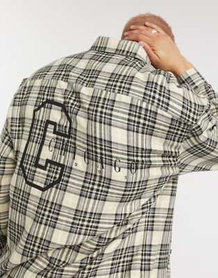 ASOS DESIGN 90s oversized check shirt with city placement back print