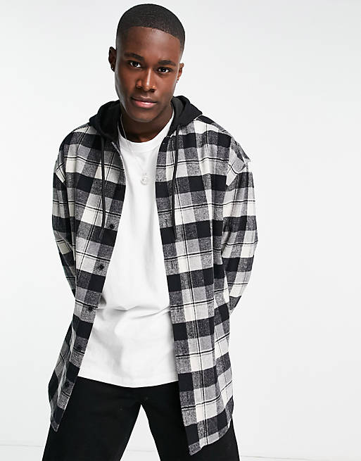 ASOS DESIGN 90s oversized check shirt with jersey hood