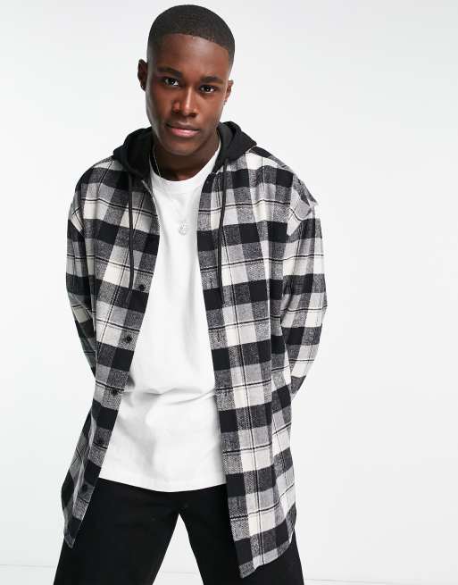 ASOS DESIGN 90s oversized check shirt with jersey hood | ASOS