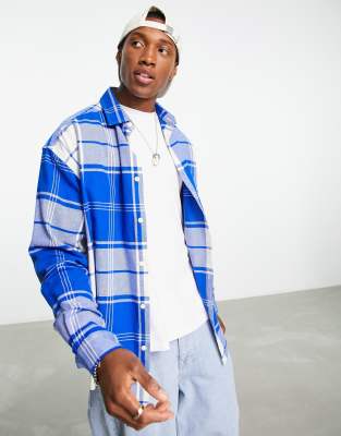 ASOS DESIGN 90s oversized checked shirt in blue | ASOS