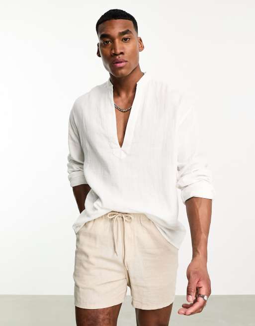 ASOS DESIGN 90s oversized cheesecloth overhead shirt with grandad collar in white