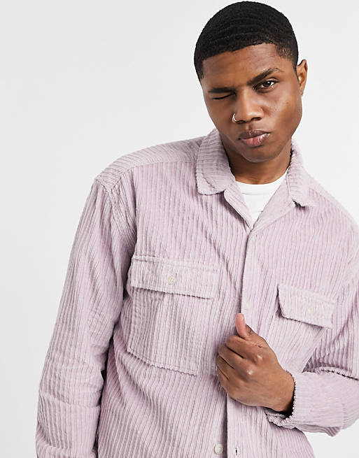 Shirts 90s oversized chunky irregular cord shirt in pastel lilac 