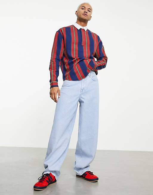 90s oversized collegiate rugby shirt in wide stripe 