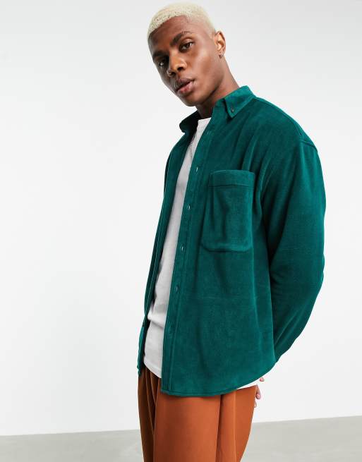 ASOS DESIGN 90s oversized collegiate shirt in polar fleece with USA back embroidery, 2 of 4