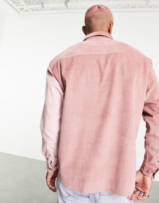 ASOS DESIGN 90s oversized colour block cord shirt in pink, 4 of 4