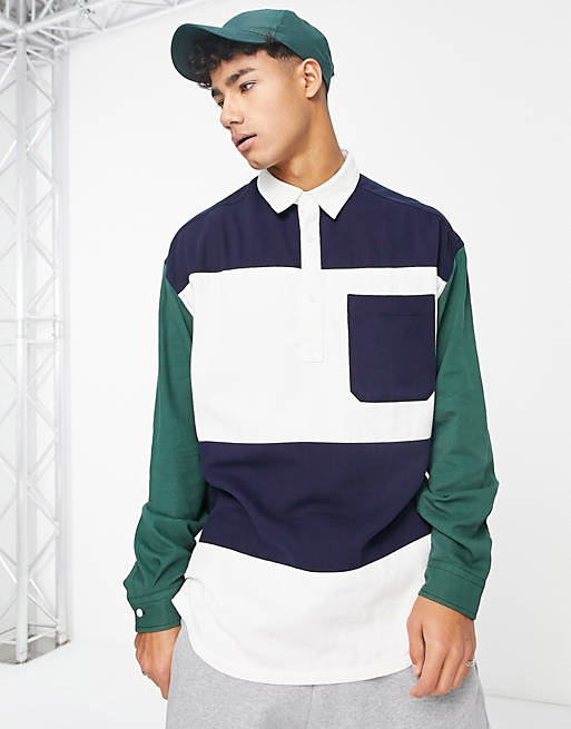 Polo shirts 90s oversized colour block rugby shirt 