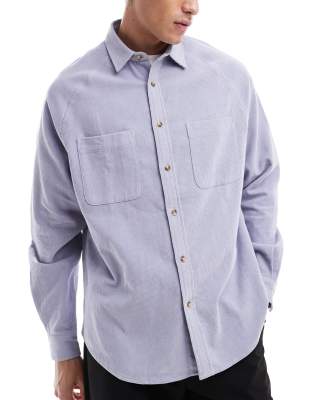 Asos Design 90s Oversized Cord Shirt With Oversized Double Side Entrance Pockets In Lilac-purple