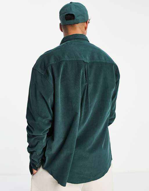 ASOS DESIGN 90s oversized cord shirt in bottle green , 3 of 4