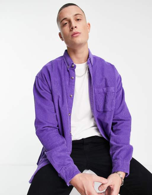 ASOS DESIGN 90s oversized cord shirt in bright purple