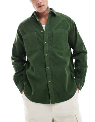 ASOS DESIGN 90's oversized cord shirt in green