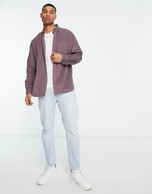 ASOS DESIGN 90s oversized cord shirt in mauve, 4 of 4