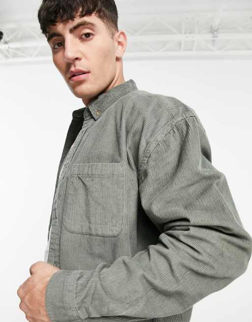 ASOS DESIGN 90s oversized cord shirt in sage green, 3 of 4