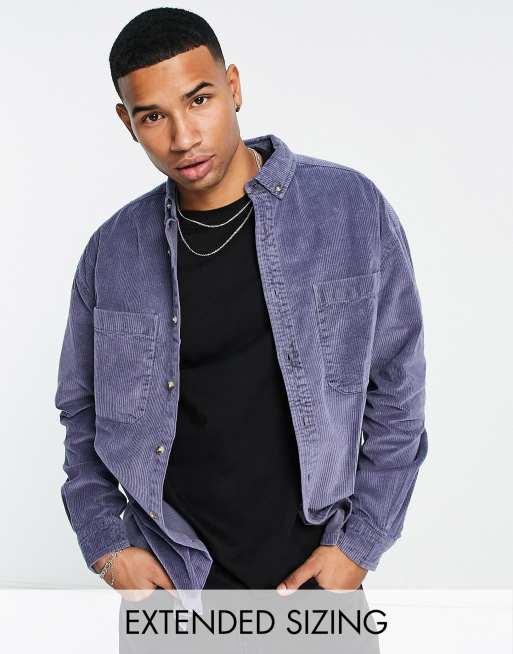 ASOS DESIGN 90s oversized cord shirt in vintage washed blue