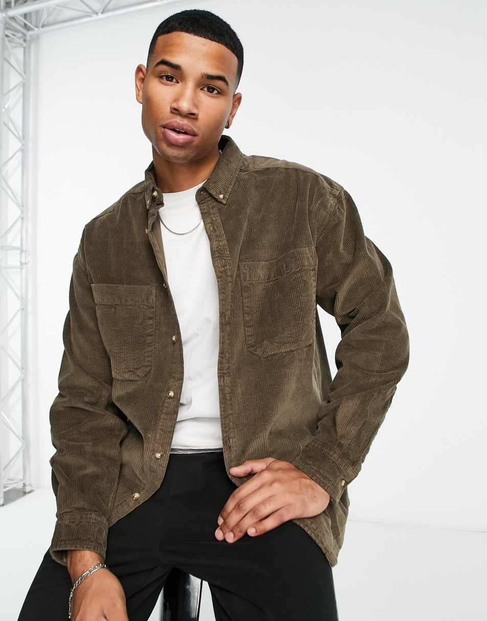 ASOS DESIGN 90s oversized cord shirt in vintage washed brown