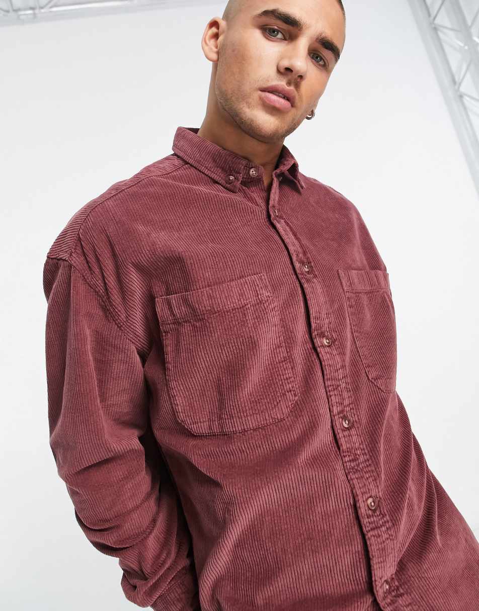 ASOS DESIGN 90s oversized cord shirt in vintage washed burgundy