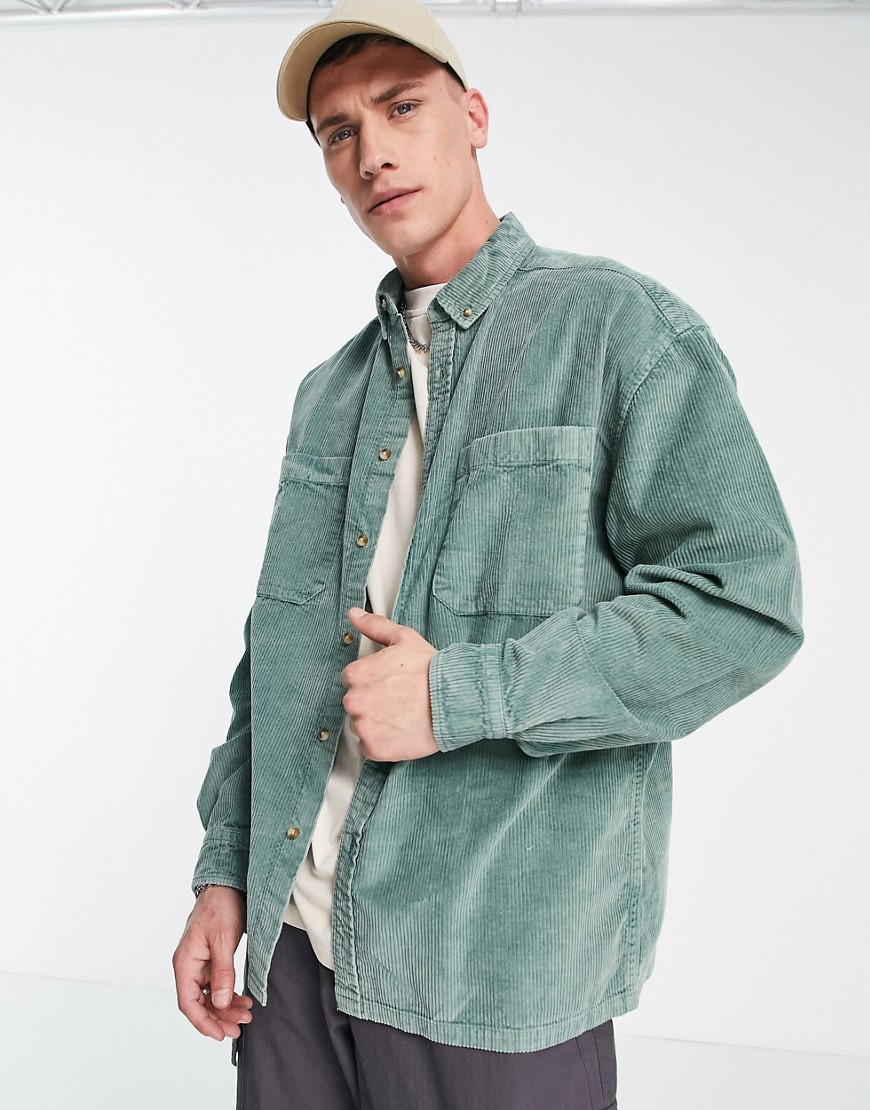 ASOS DESIGN 90s oversized cord shirt in vintage washed green