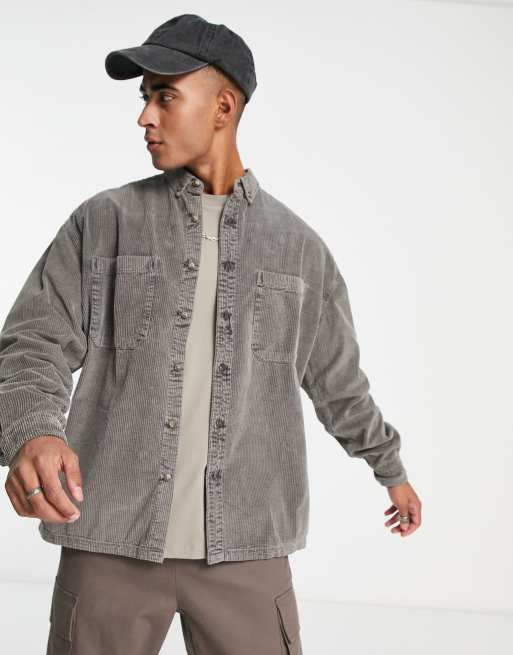 ASOS DESIGN 90s oversized cord shirt in vintage washed grey