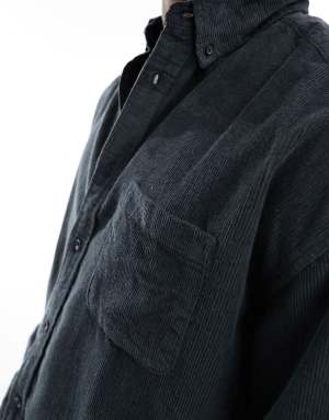 ASOS DESIGN 90s oversized cord shirt in washed black