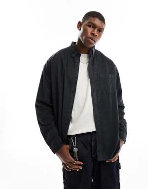ASOS DESIGN 90s oversized cord shirt in washed black