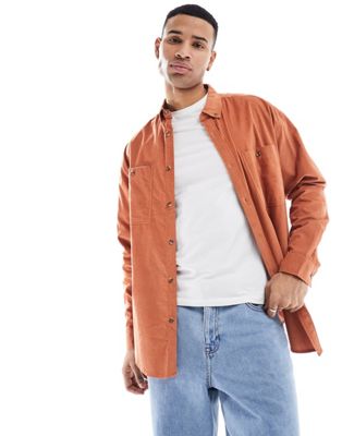 ASOS DESIGN 90s oversized cord shirt with double pockets in rust - ASOS Price Checker