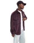 [ASOS DESIGN] ASOS DESIGN 90s oversized cord shirt with patch pocket in dark plum-Red S Plum